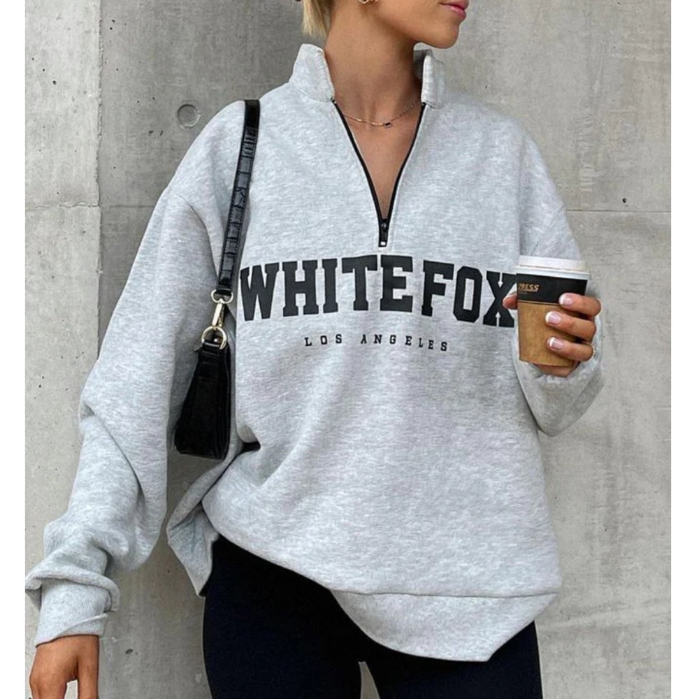 White Fox Boutique Gray Zip-Up Sweatshirt